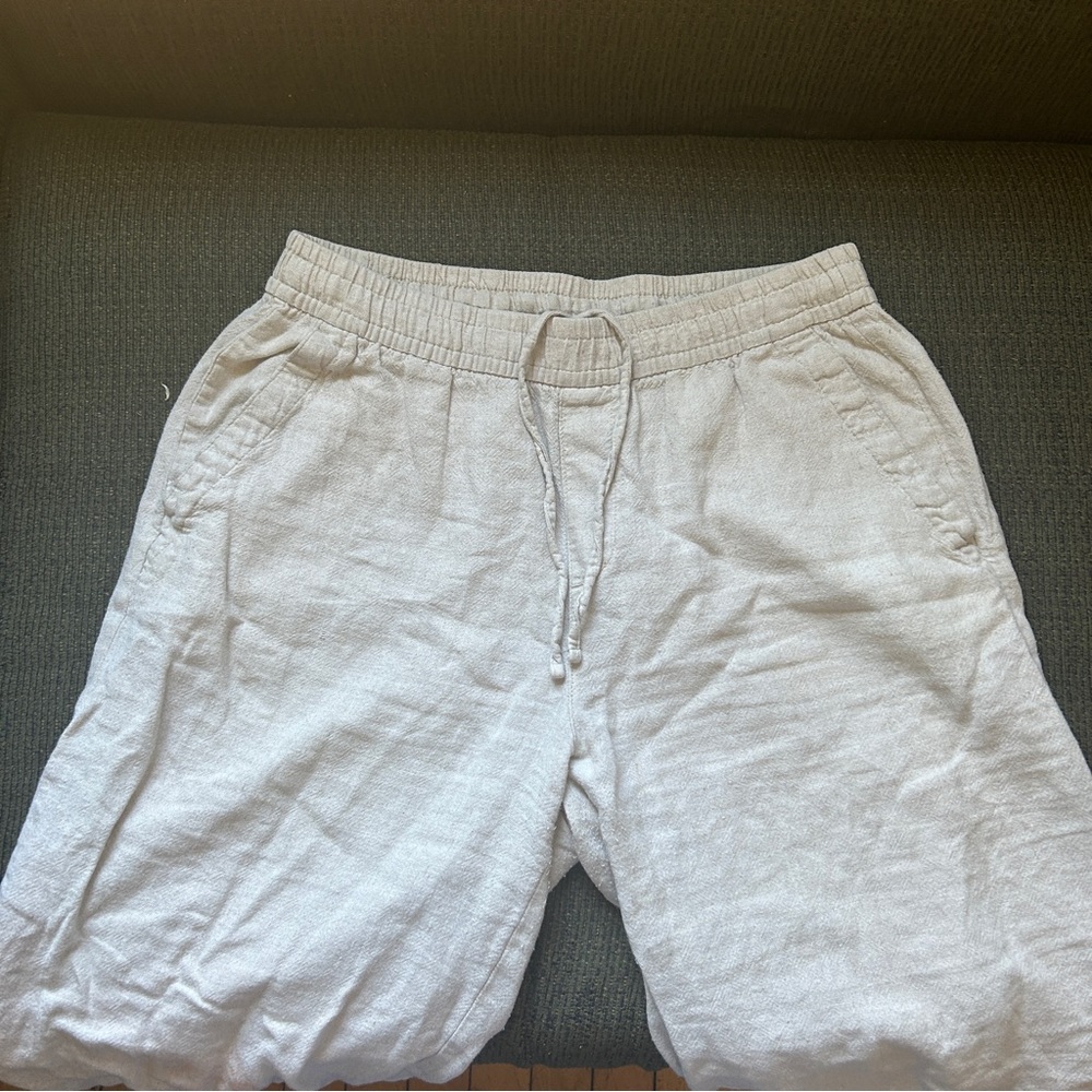 Casual Cream Linen Shorts